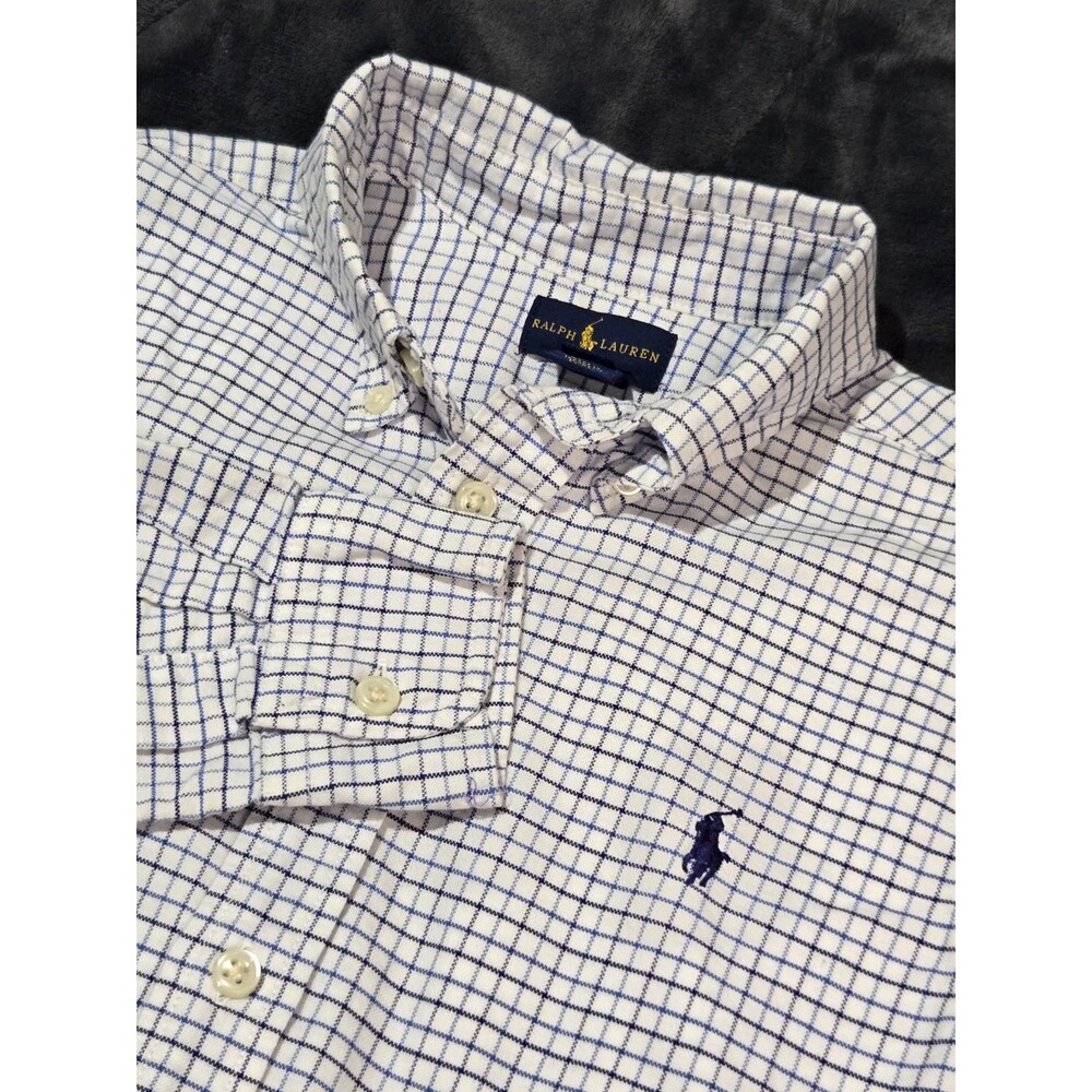 🐎 Ralph Lauren Shirt Boys M 10 Blue Gingham Check Long Sleeve Button Down Pony